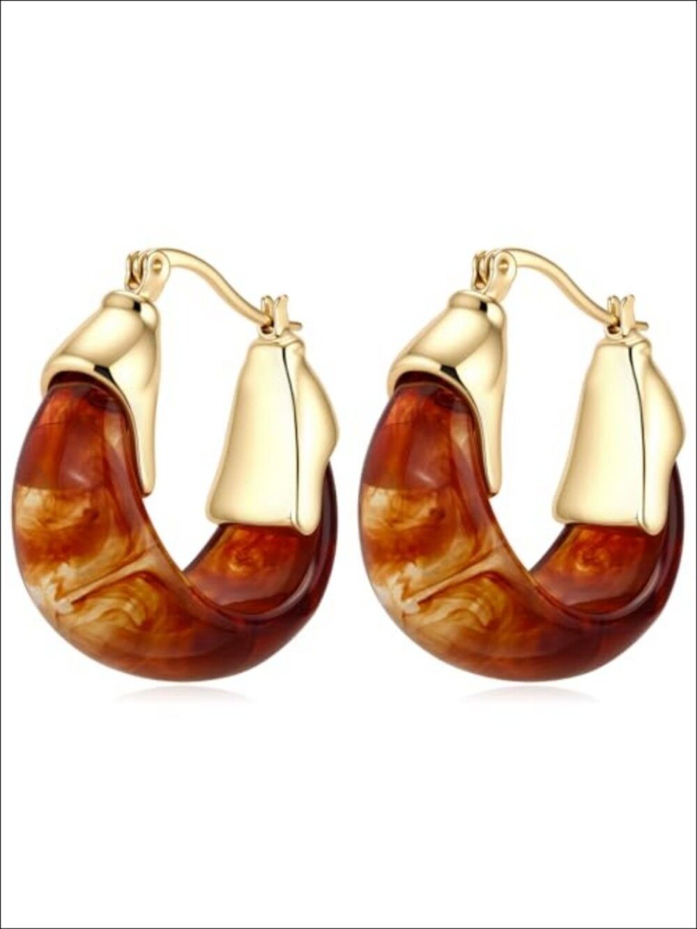 Gold Plated Resin Drop Earrings Chunky Boho Hoop Dangle for Prom Party